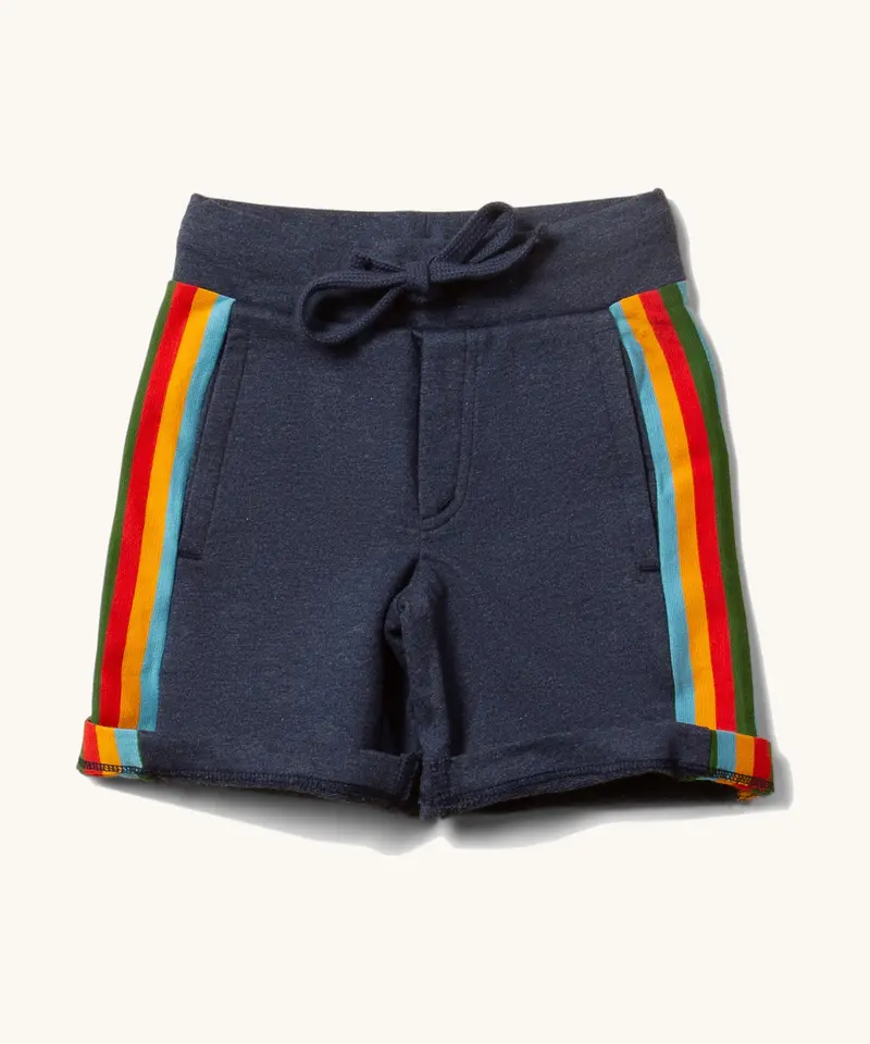 Little Green Radicals Comfy Jogger Shorts - Navy Rainbow 1