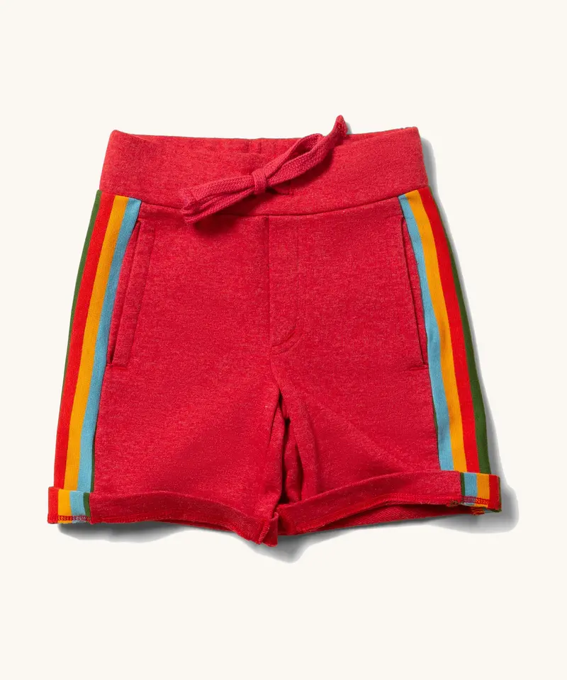Little Green Radicals Comfy Jogger Shorts - Red Rainbow 1