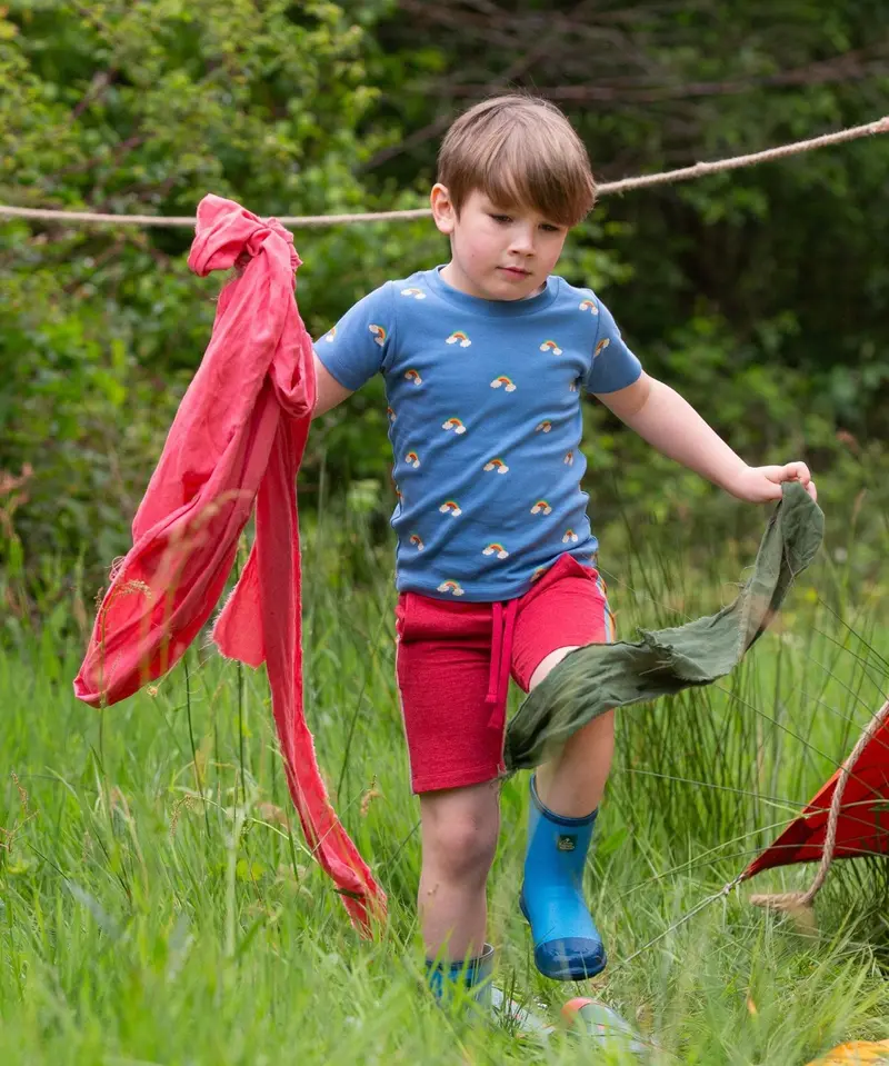Little Green Radicals Comfy Jogger Shorts - Red Rainbow 2