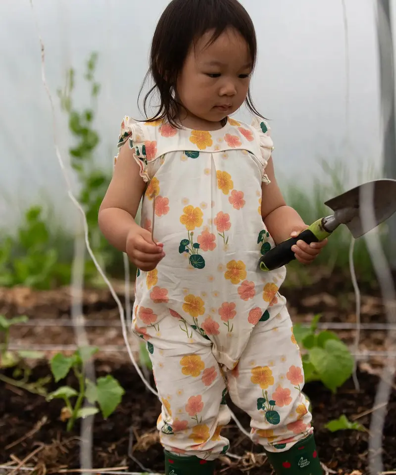 Little Green Radicals Frill Summer Romper - Flora 1