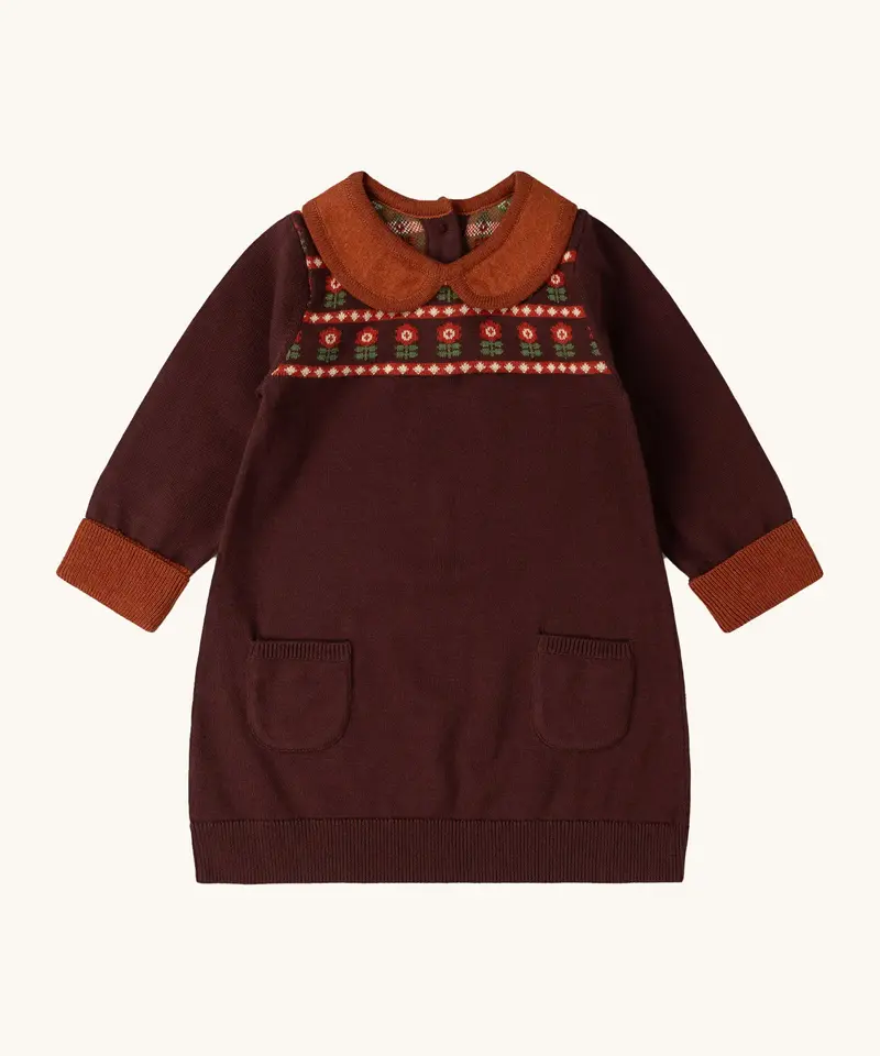 Little Green Radicals Knitted Collar Dress - Collecting Flowers 1