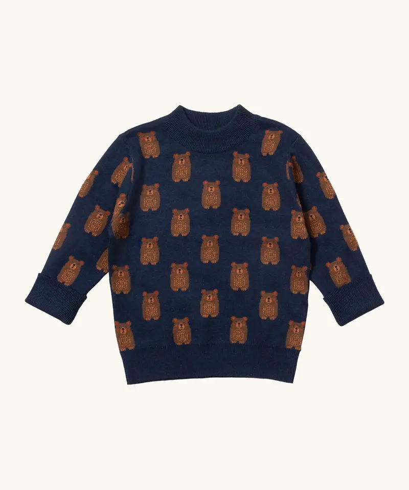 Little Green Radicals Knitted Jumper - Navy Teddy Bears 1