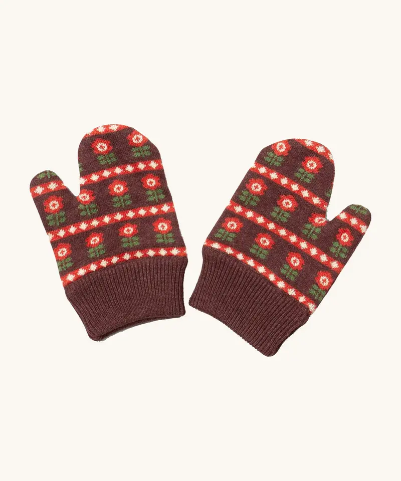 Little Green Radicals Knitted Mittens - Collecting Flowers 1