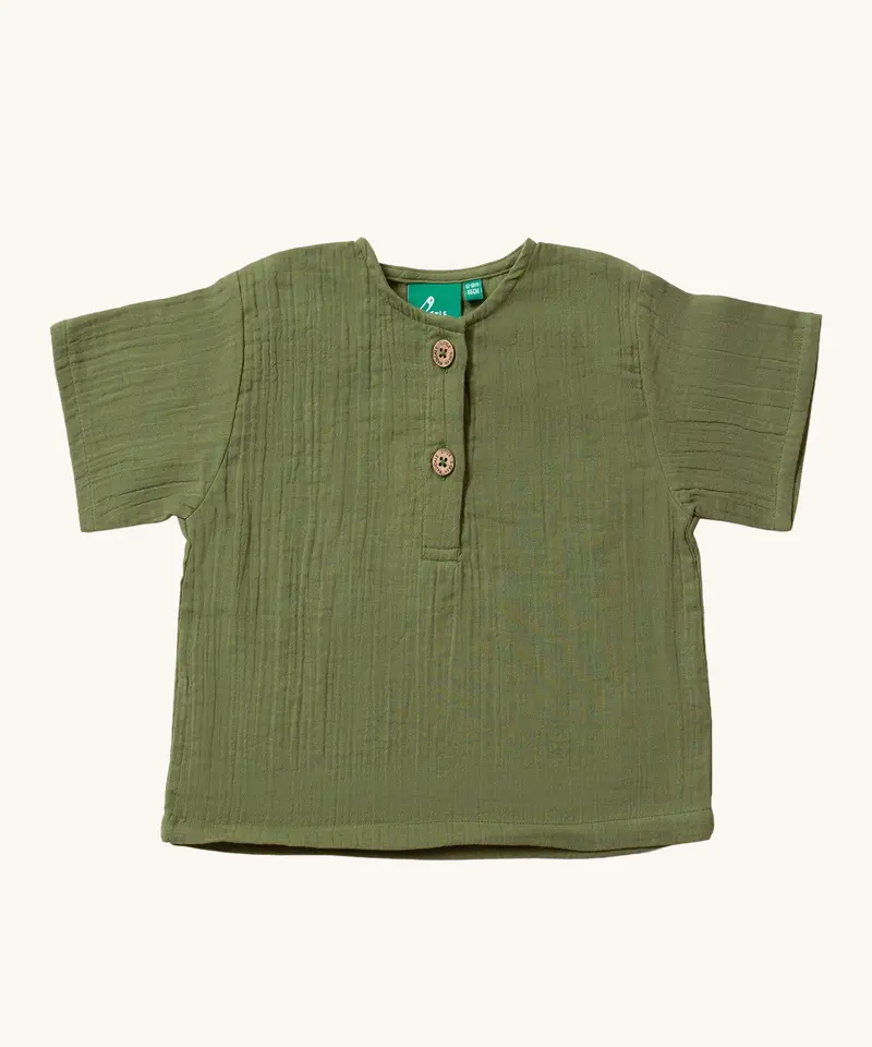 Little Green Radicals Muslin Henley Top - Chive Green 1