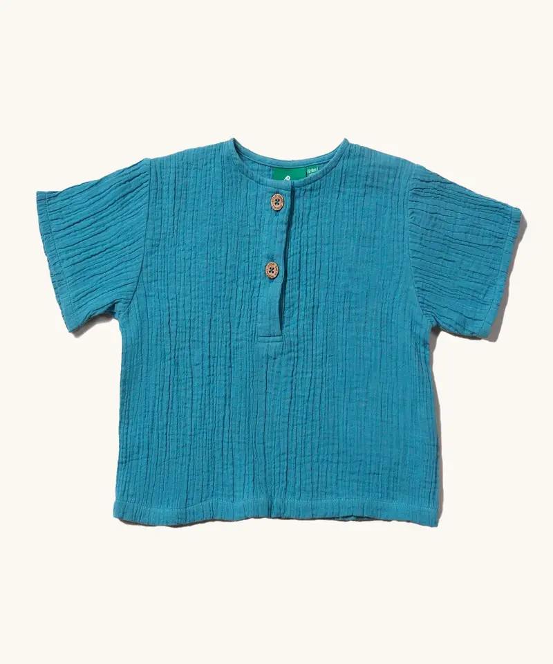 Little Green Radicals Muslin Henley Top - Horizon Blue 1