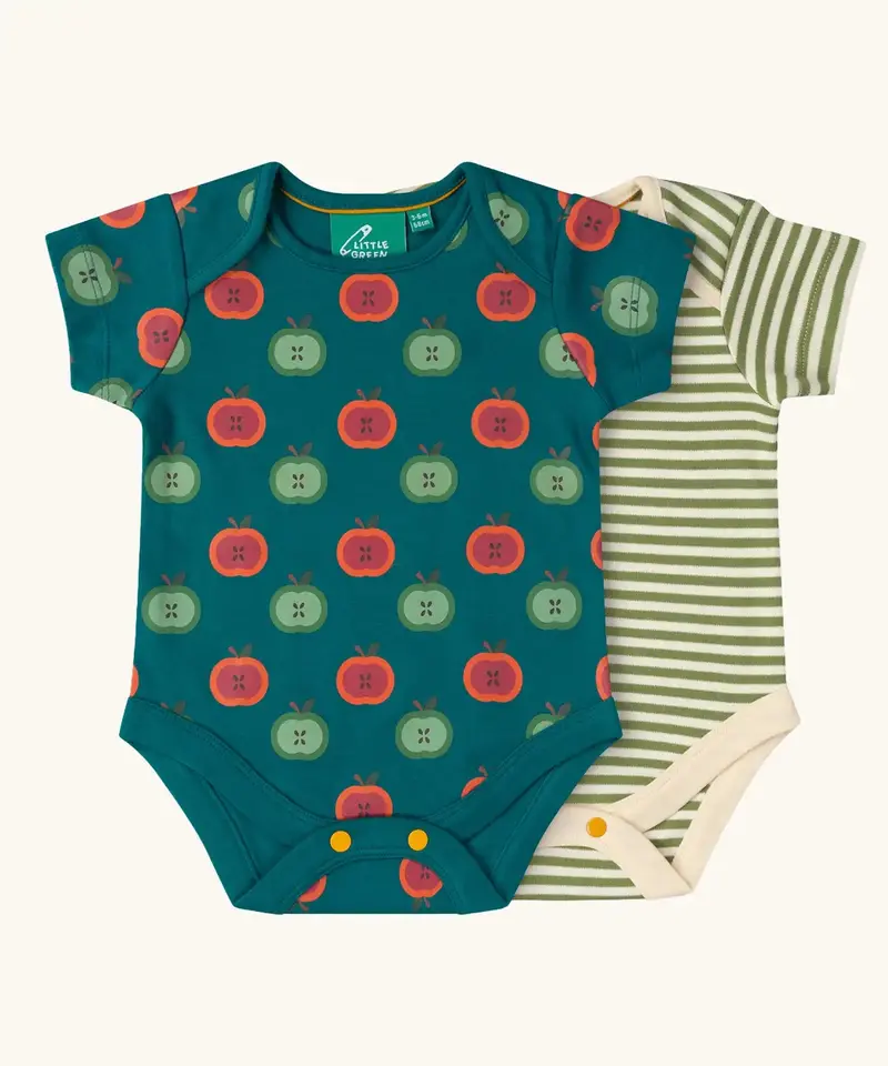Little Green Radicals Organic Baby Bodysuit 2 Pack - Apple Picking 1