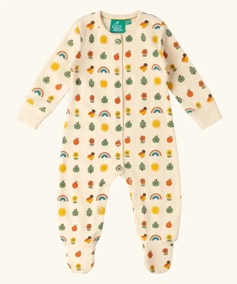 Little Green Radicals Organic Babygrow - Vintage Rainbows 1
