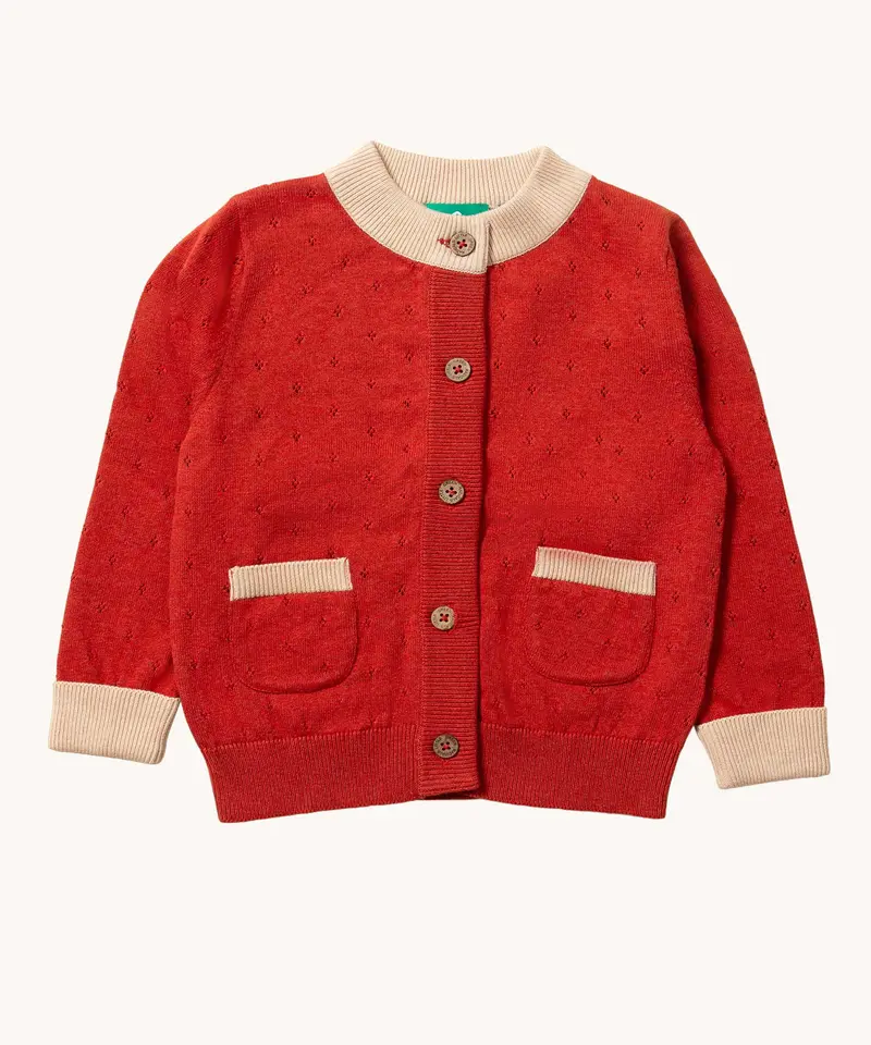 Little Green Radicals Pointelle Knitted Cardigan - Burnt Ochre 1