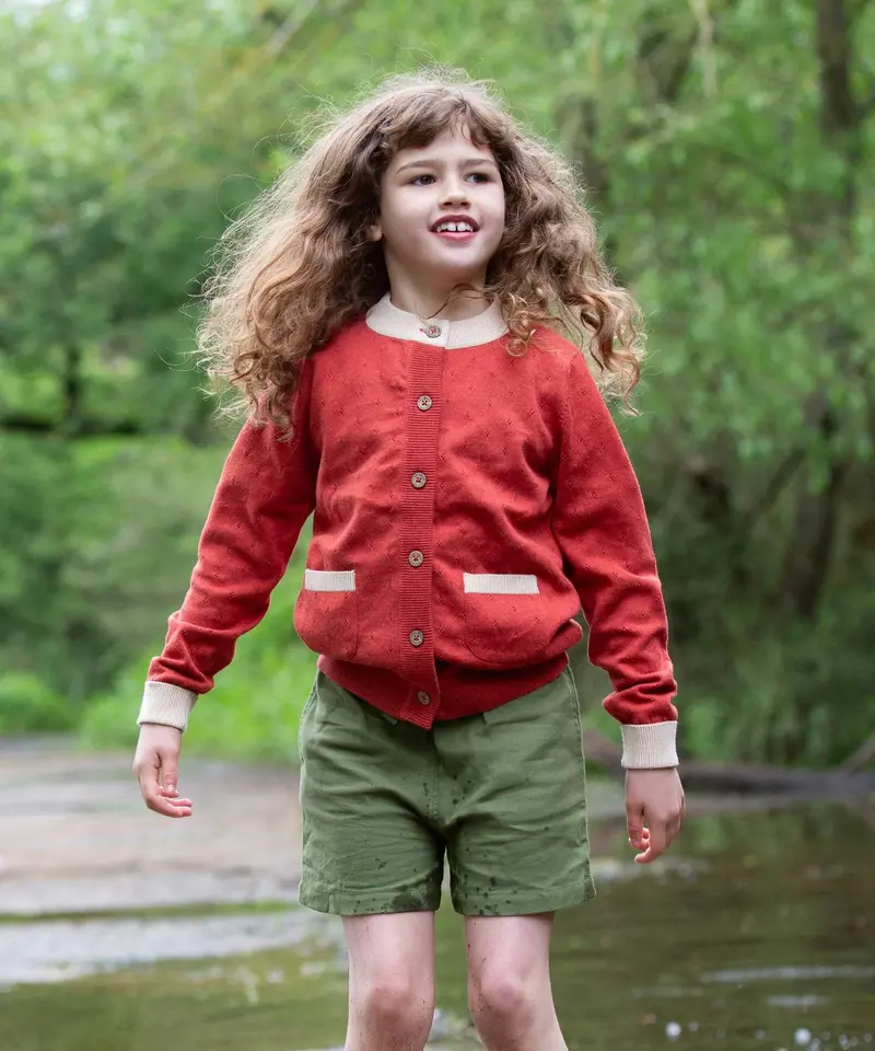 Little Green Radicals Pointelle Knitted Cardigan - Burnt Ochre 2