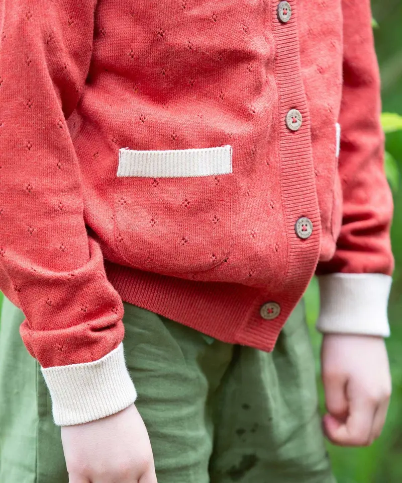 Little Green Radicals Pointelle Knitted Cardigan - Burnt Ochre 3