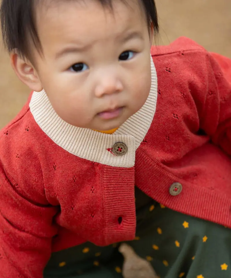 Little Green Radicals Pointelle Knitted Cardigan - Burnt Ochre 5