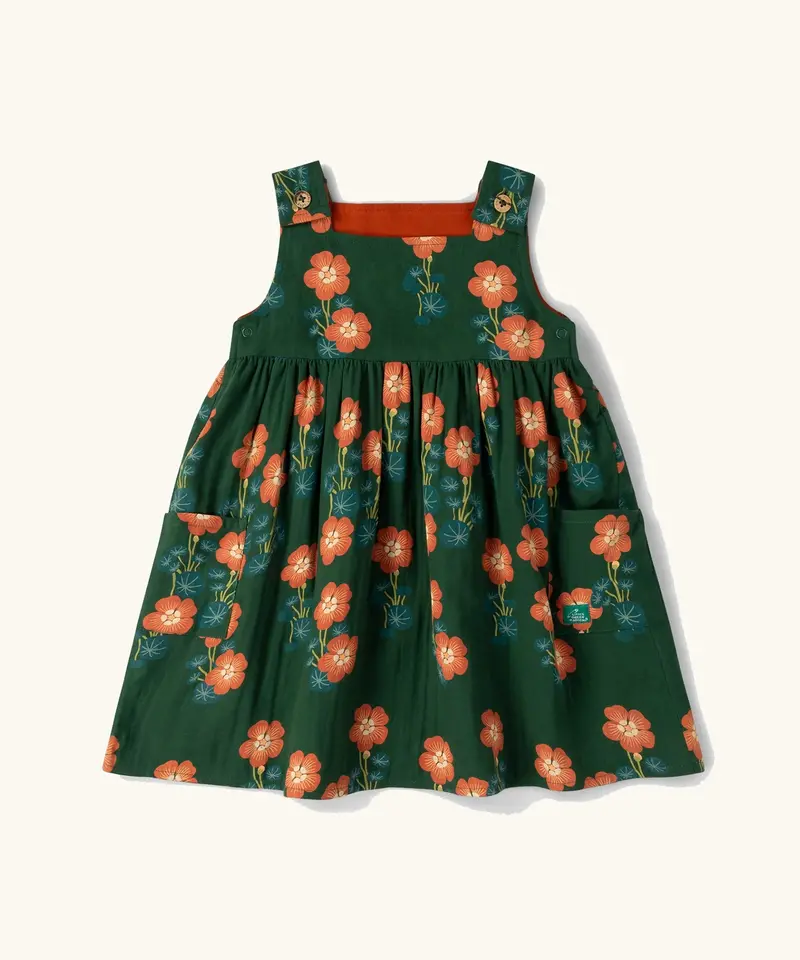 Little Green Radicals Reversible Pinny Dress - Orange Blooms 1