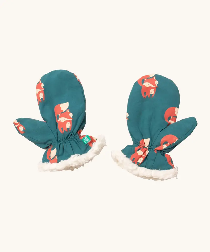 Little Green Radicals Sherpa Lined Mittens - Red Foxes 1