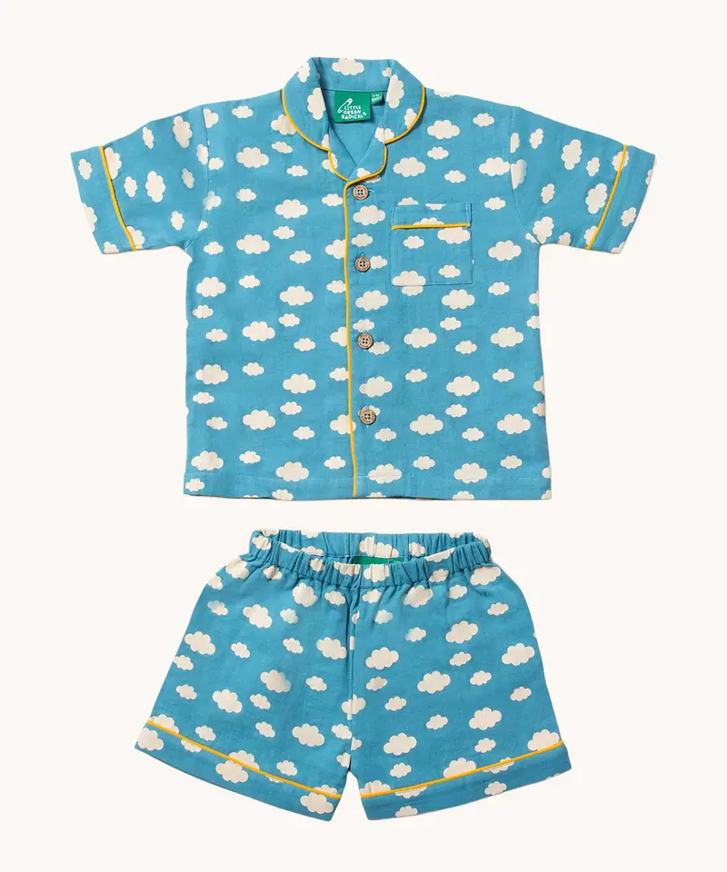 Little Green Radicals Short Pyjama Set - Blue Clouds 1