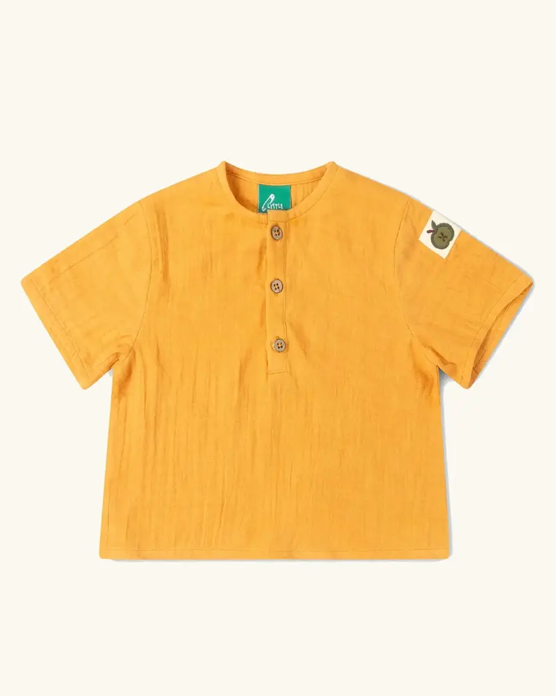 Little Green Radicals Short Sleeved Henley Top - Golden Ochre 1