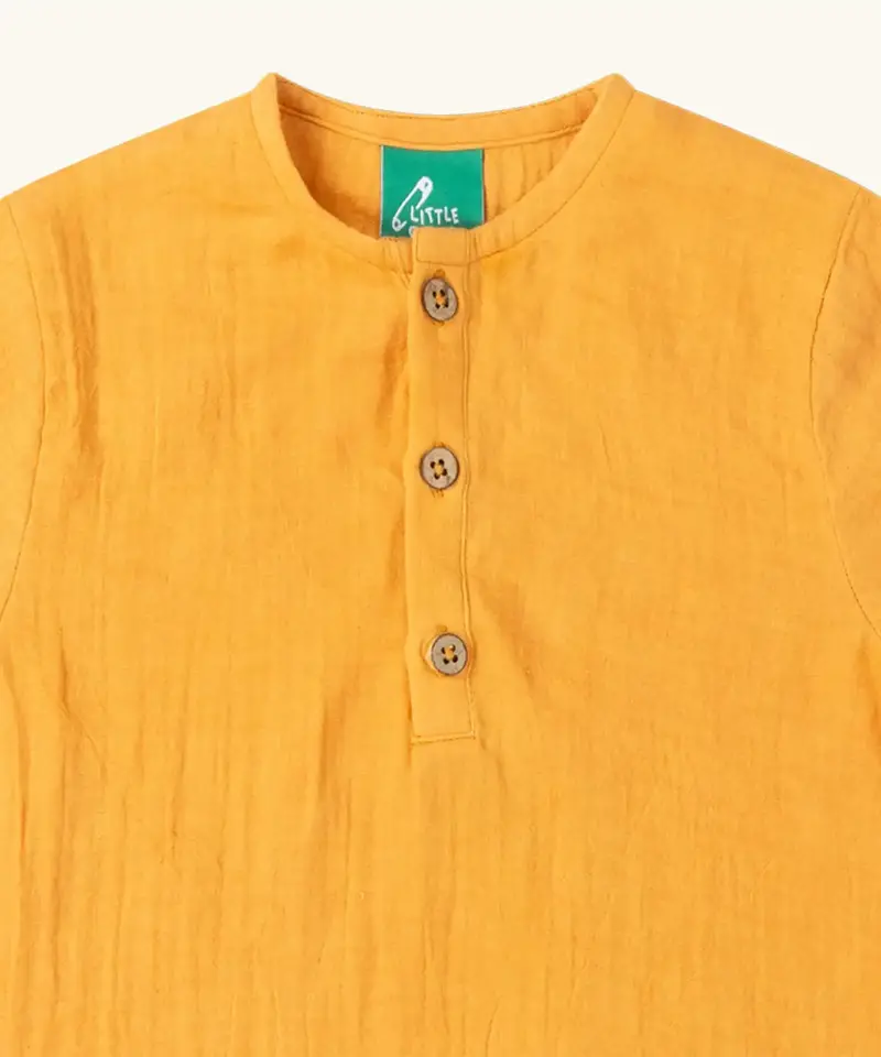 Little Green Radicals Short Sleeved Henley Top - Golden Ochre 3