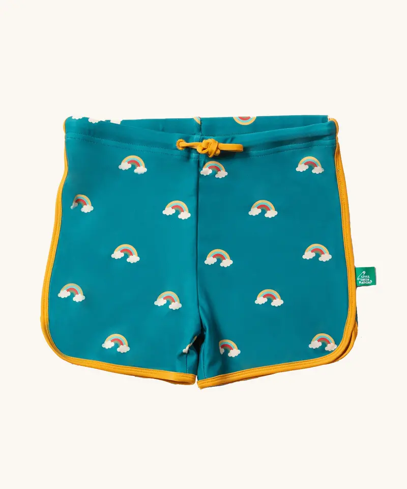 Little Green Radicals Swim Shorts - Teal Rainbows 1