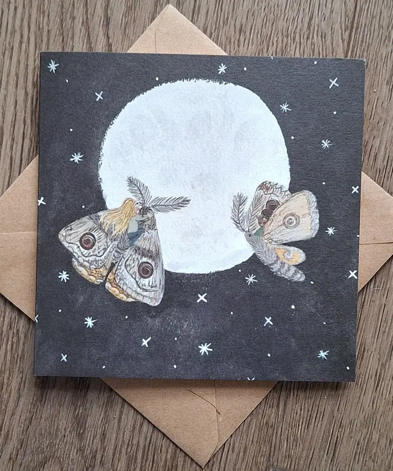 Lydiamae Moths In The Moonlight Greeting Card 1