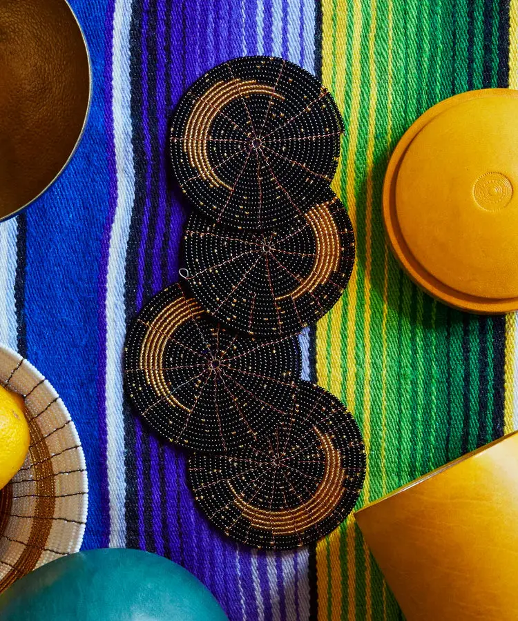Made51 Refugee Made Beaded Crescent Moon Coaster Set 1
