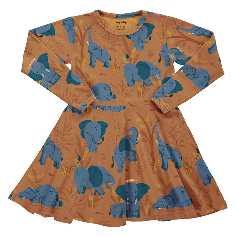 Meyadey Elephant Clan Long Sleeve Circle Dress 1