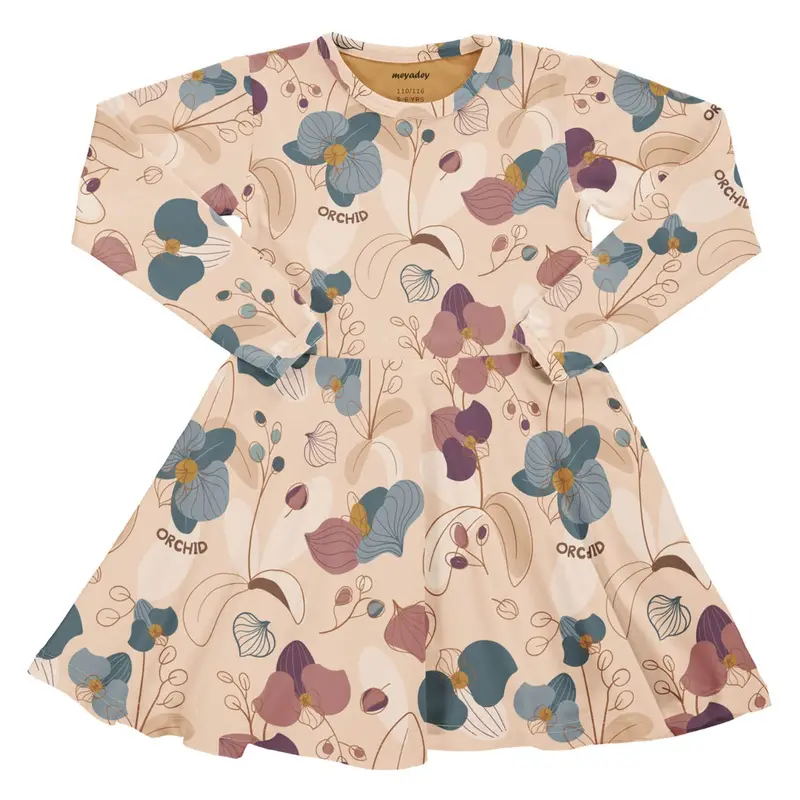 Meyadey Tropical Orchid Long Sleeve Circle Dress 1