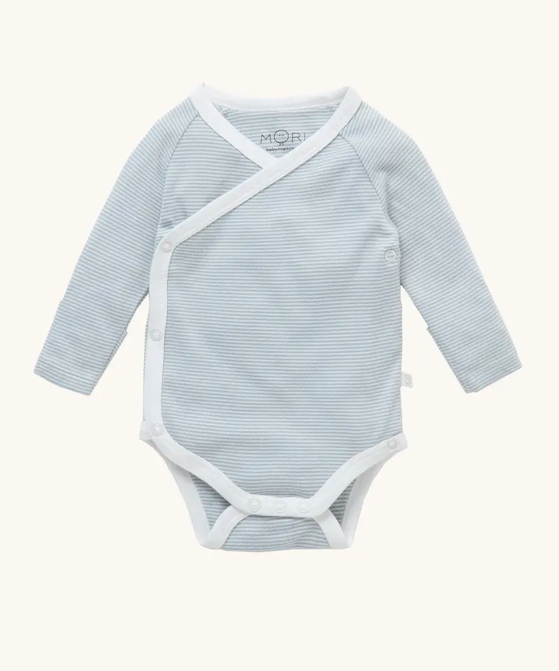 Mori Long Sleeve Kimono Bodysuit - Blue Stripe 1