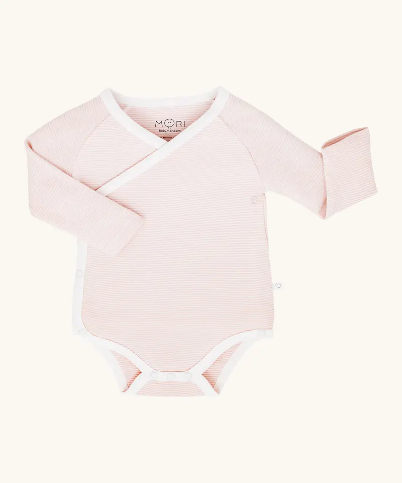 Mori Long Sleeve Kimono Bodysuit - Blush Stripe 1