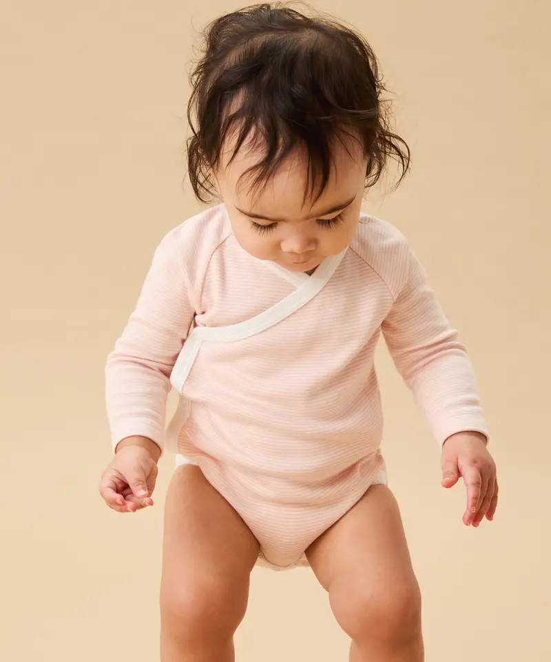 Mori Long Sleeve Kimono Bodysuit - Blush Stripe 2