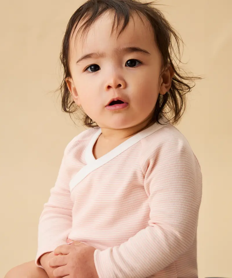 Mori Long Sleeve Kimono Bodysuit - Blush Stripe 3
