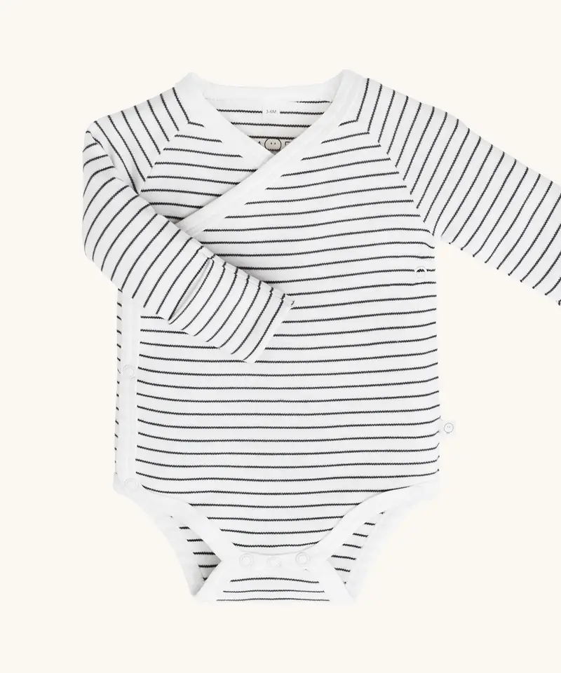 Mori Long Sleeve Kimono Bodysuit - Grey Stripe 1