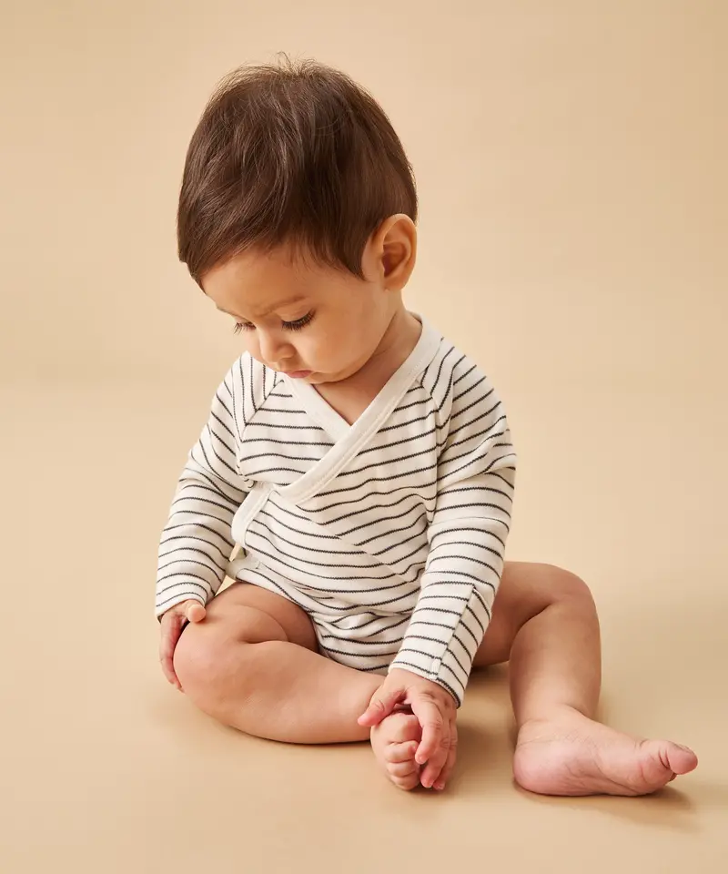 Mori Long Sleeve Kimono Bodysuit - Grey Stripe 2