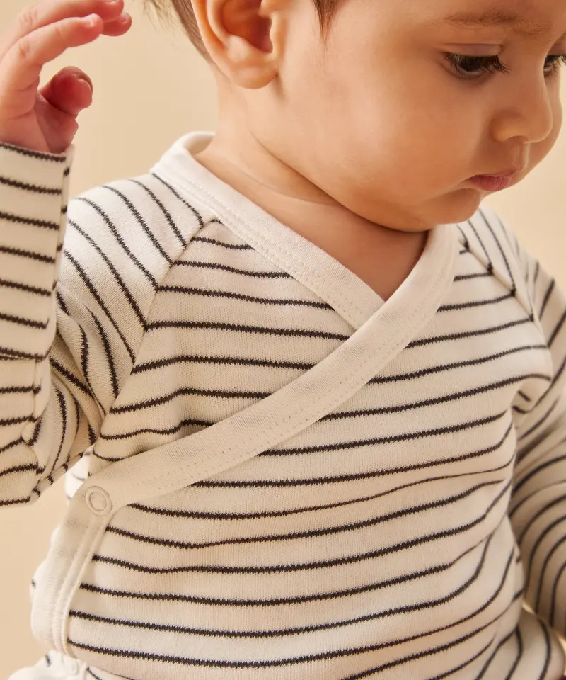 Mori Long Sleeve Kimono Bodysuit - Grey Stripe 3