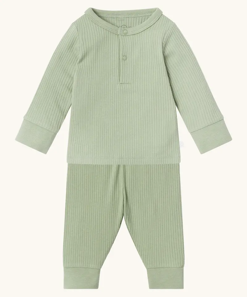 Mori Ribbed Pyjamas - Sage 1