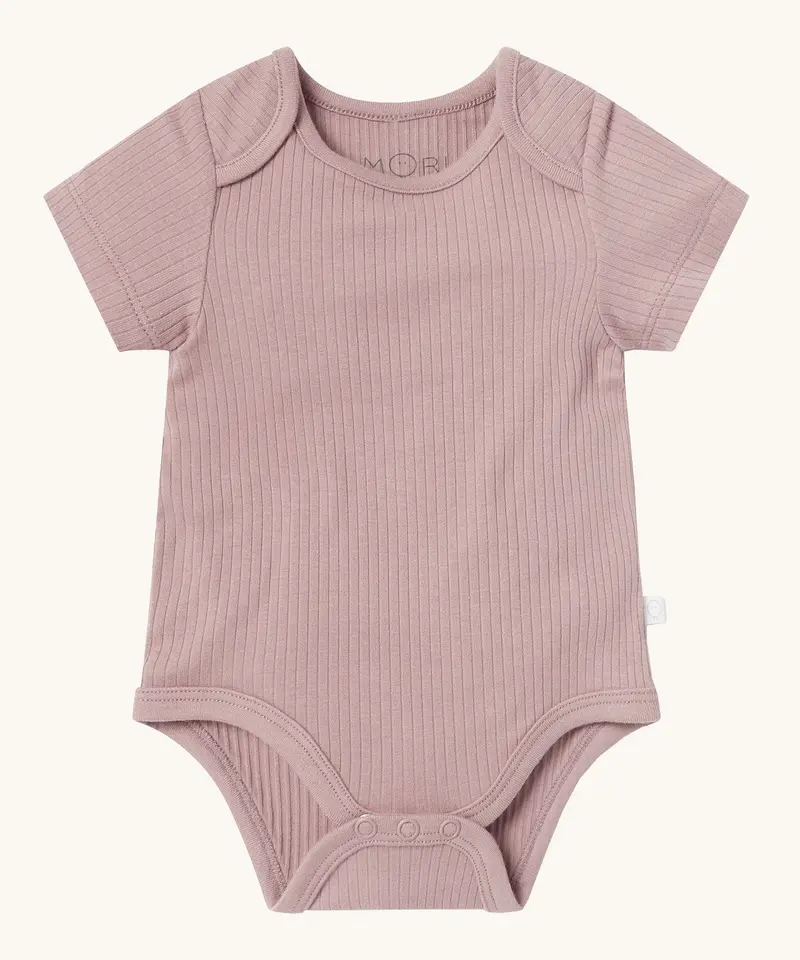Mori Ribbed Short Sleeve Bodysuit - Rose 1