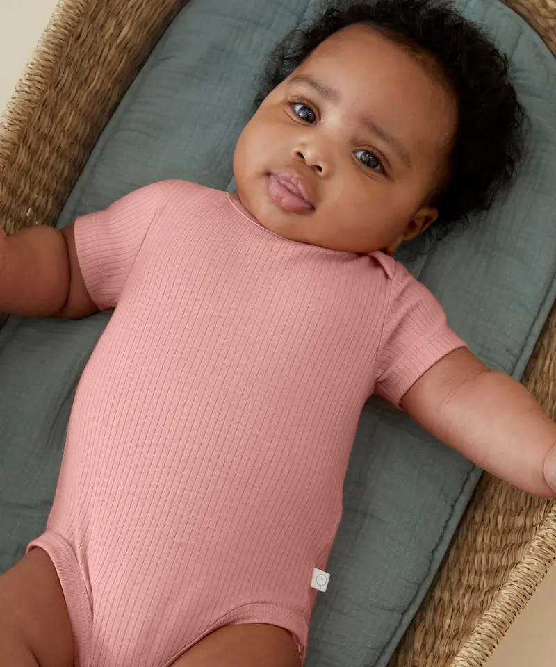 Mori Ribbed Short Sleeve Bodysuit - Rose 2