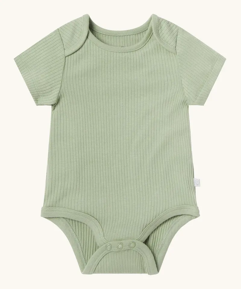 Mori Ribbed Short Sleeve Bodysuit - Sage 1