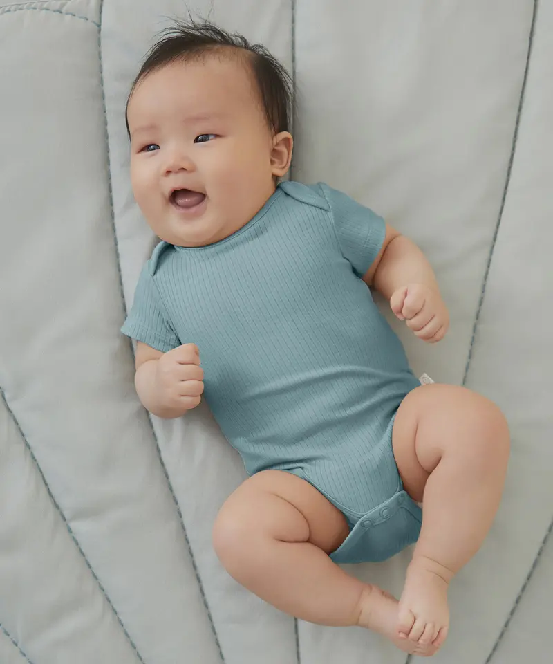 Mori Ribbed Short Sleeve Bodysuit - Sky 2