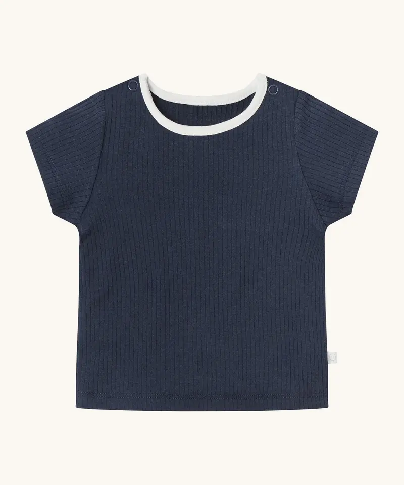 Mori Ribbed Short Sleeve T-Shirt - Navy 1