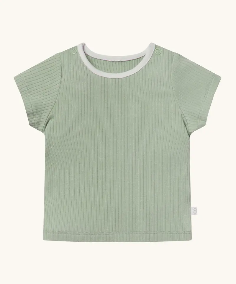 Mori Ribbed Short Sleeve T-Shirt - Sage 1