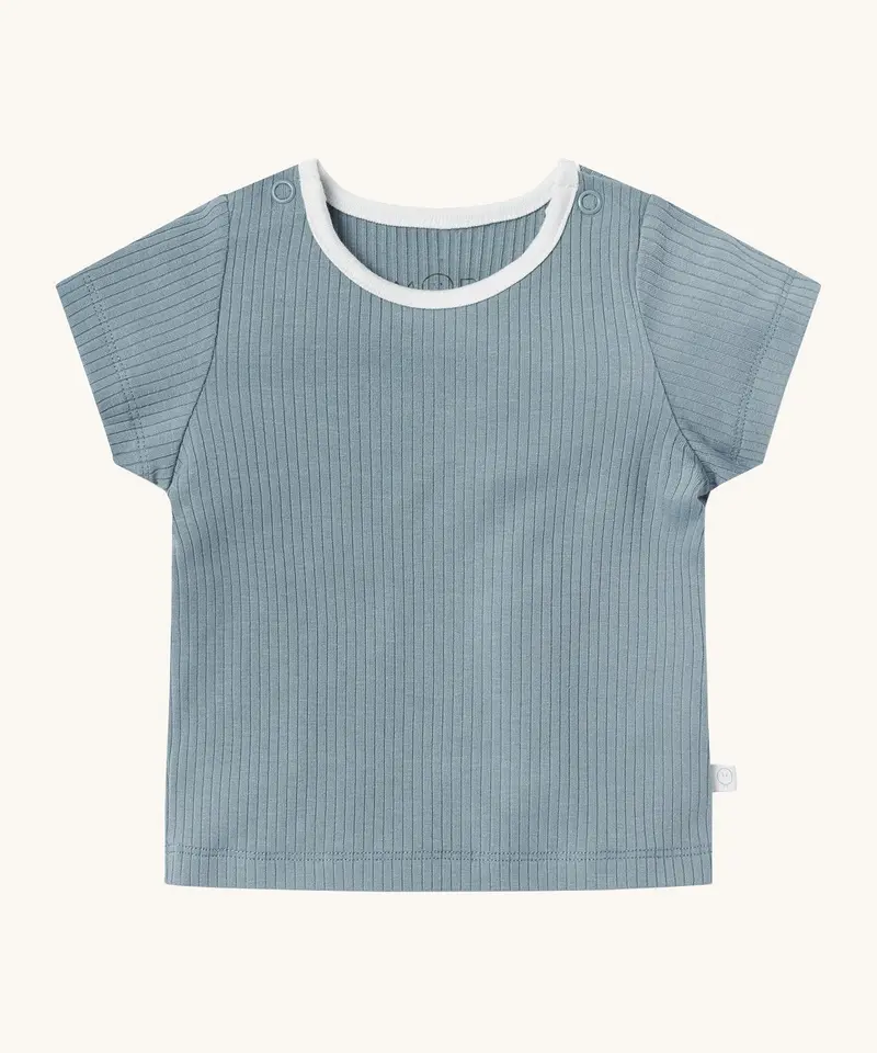 Mori Ribbed Short Sleeve T-Shirt - Sky 1