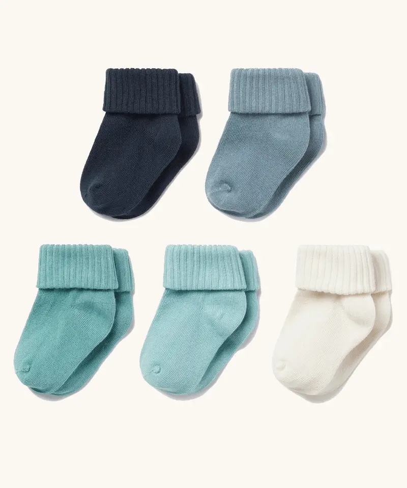 Mori Ribbed Socks 5 Pack - Blue Mix 1