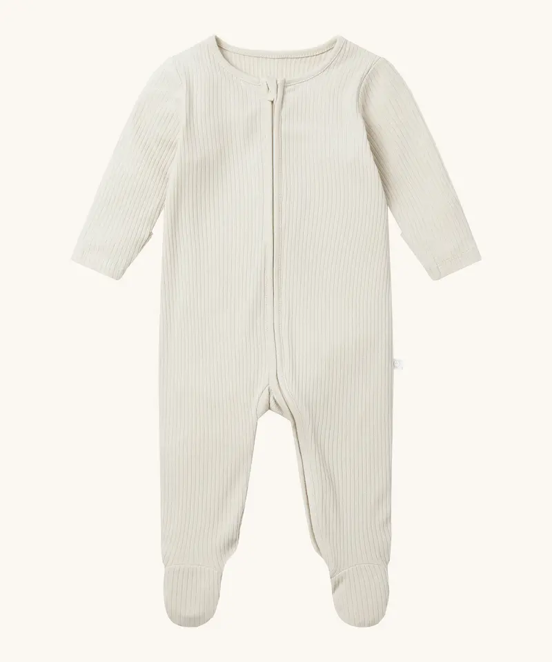 Mori Ribbed Two Way Zip Sleepsuit - Ecru 1