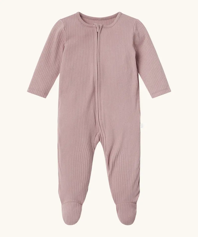 Mori Ribbed Two Way Zip Sleepsuit - Rose 1