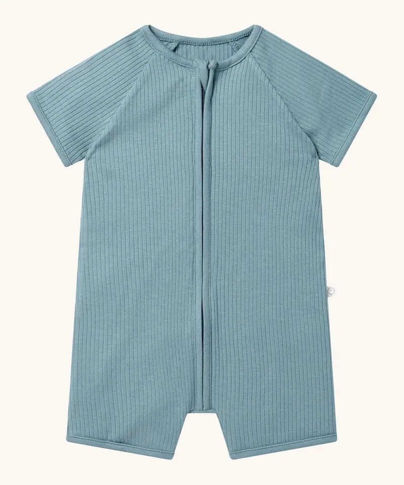Mori Ribbed Zip Summer Sleepsuit - Sky 1