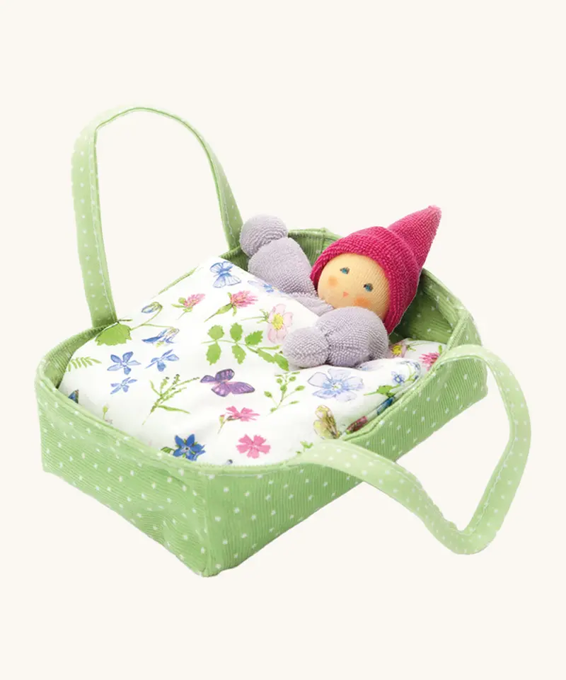 Nanchen Gnome Doll & Carrycot - Green 1