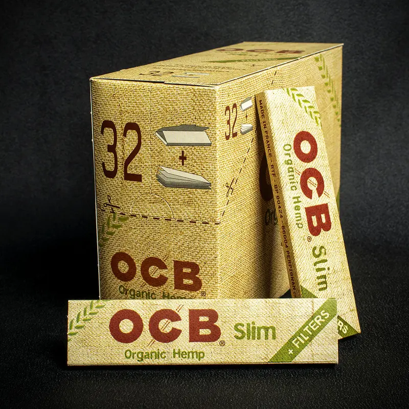 Ocb Kingsize Slim Organic Hemp Rolling Papers & Tips - Box Of 32 1