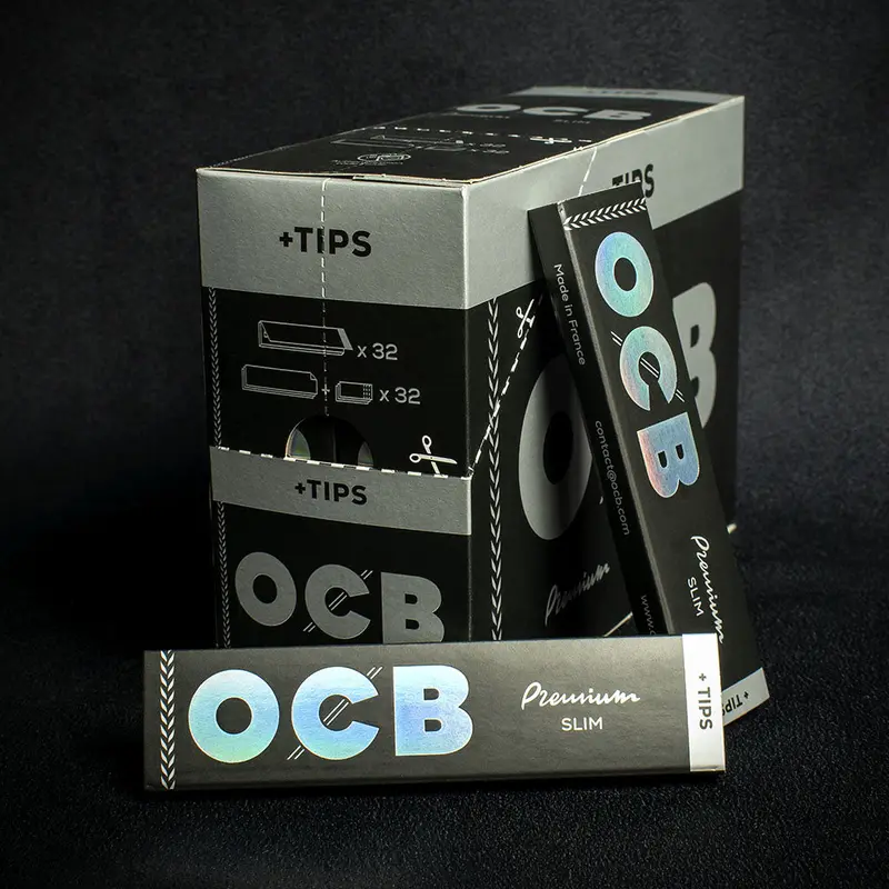 Ocb Kingsize Slim Premium Rolling Papers & Tips - Box Of 32 1