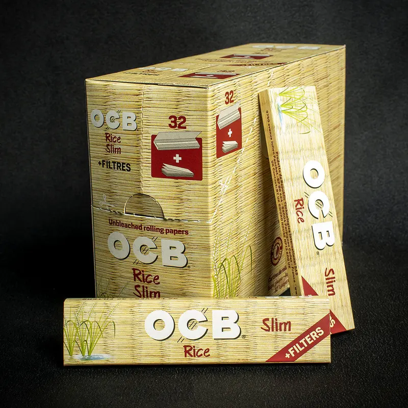 Ocb Kingsize Slim Rice Rolling Papers & Tips - Box Of 32 1