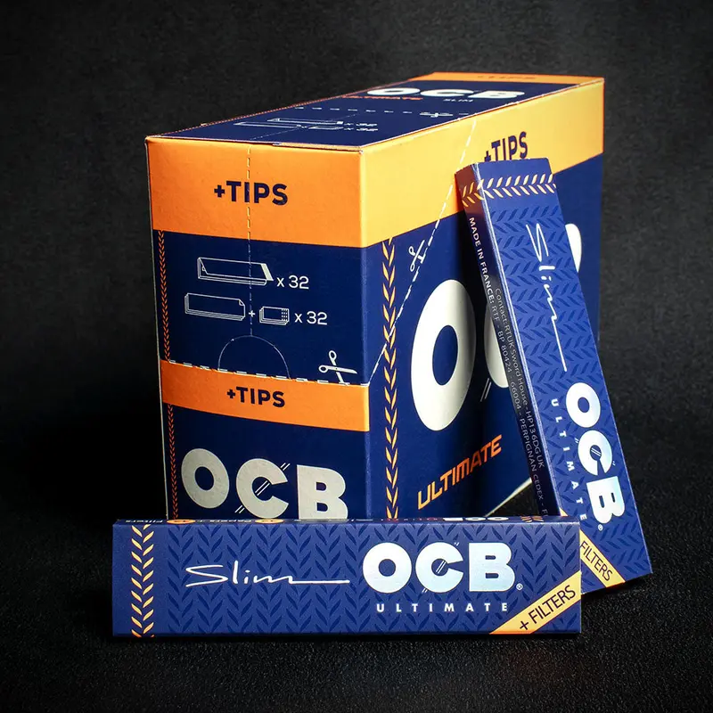 Ocb Kingsize Slim Ultimate Rolling Papers & Tips - Box Of 32 1