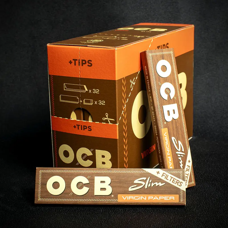 Ocb Kingsize Slim Virgin Rolling Papers & Tips - Box Of 32 1